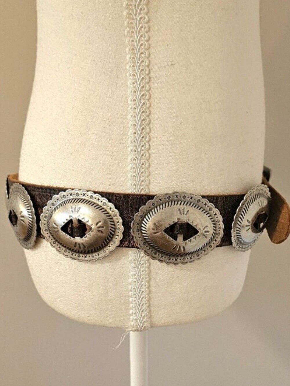 Vintage Handmade Southwestern Concho Belt | Rustic Brown Leather | Western Boho - Picture 6 of 15